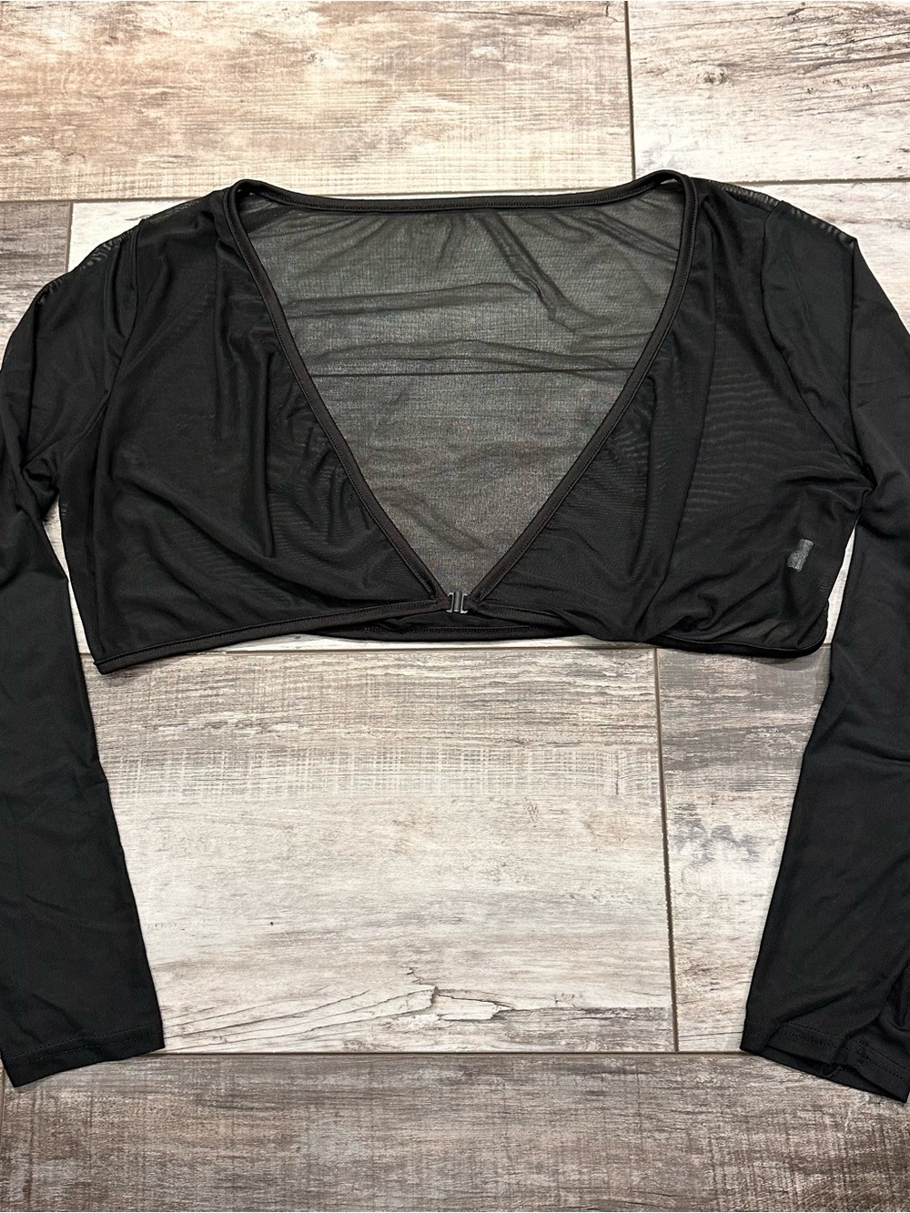 Black Sheer Long Sleeve Crop Cover-Up